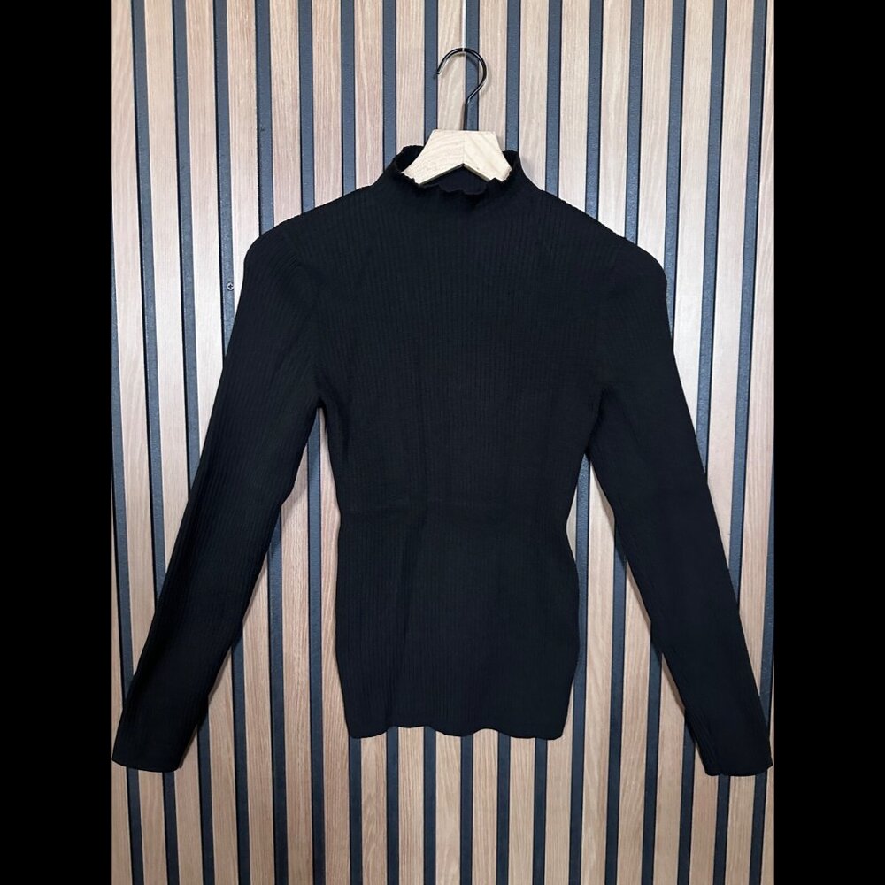 Babaton Top Medium Womens Black Ribbed Long Sleeve Nylon Stretch